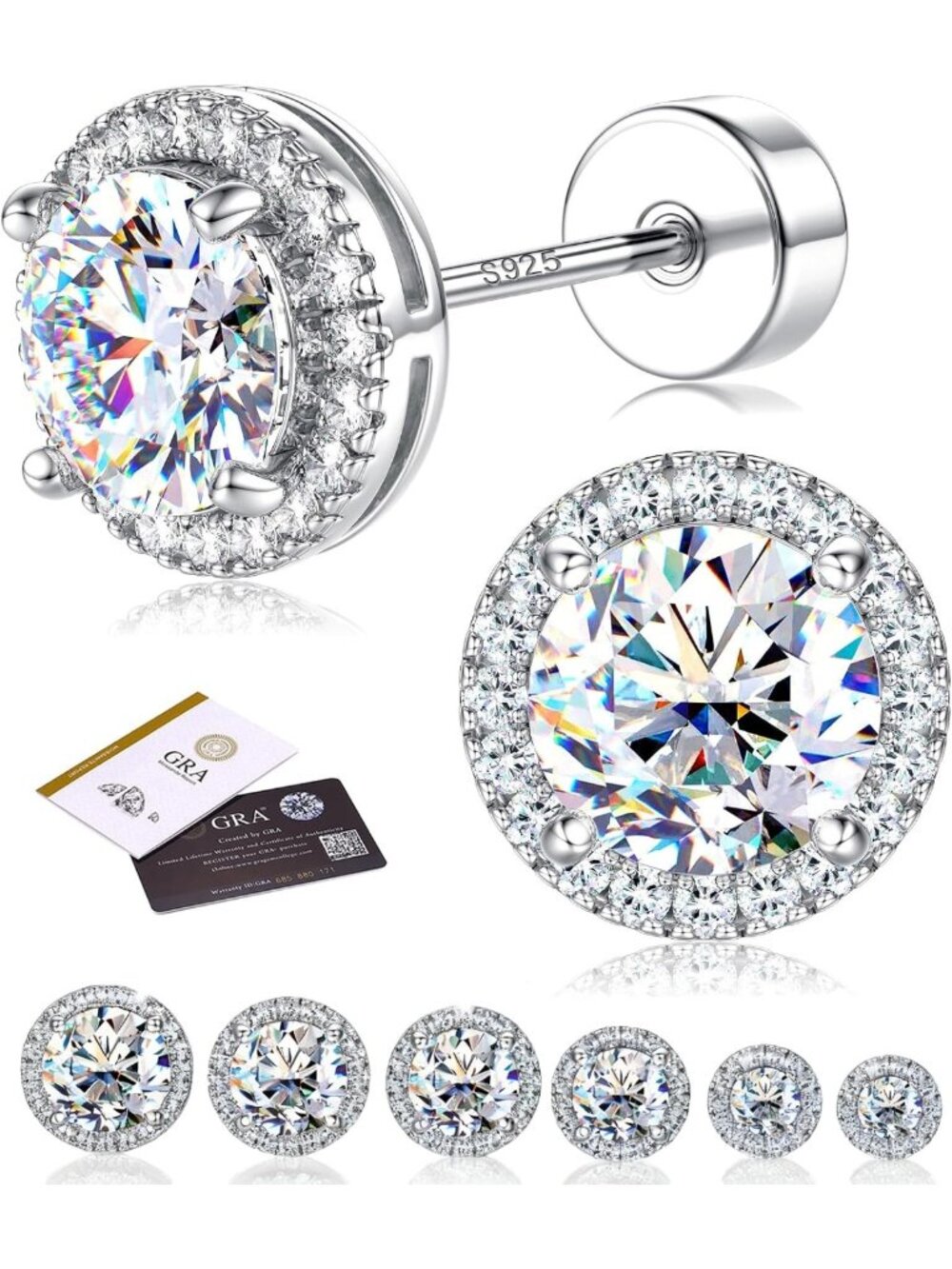 Moissanite Flat Back Stud Earrings for Women & Men - 925 Sterling Silver Jewelry